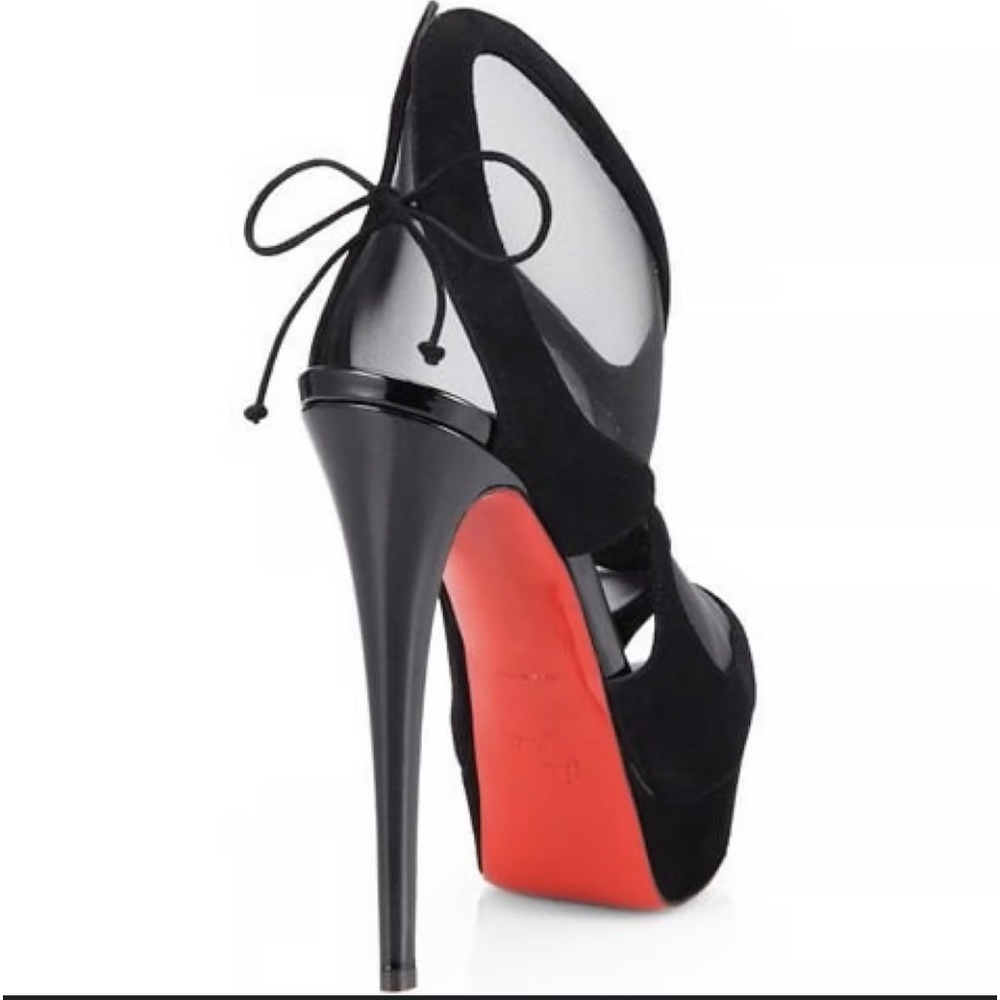 Black mesh butterfly platform peep toe pumps